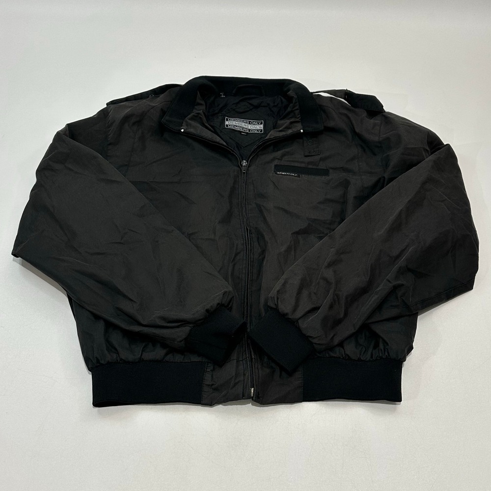 Members Only Men's Jacket Black Bomber Windbreaker Ribbed Cuffs Zip, Size 44L